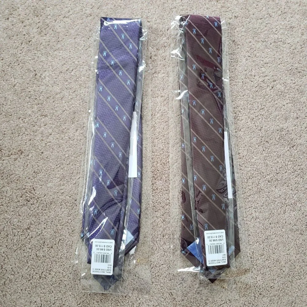Lot Of 2 NWT Psycho Bunny Striped 3 1/4 Silk Ties Purple & Deep Red Traditional